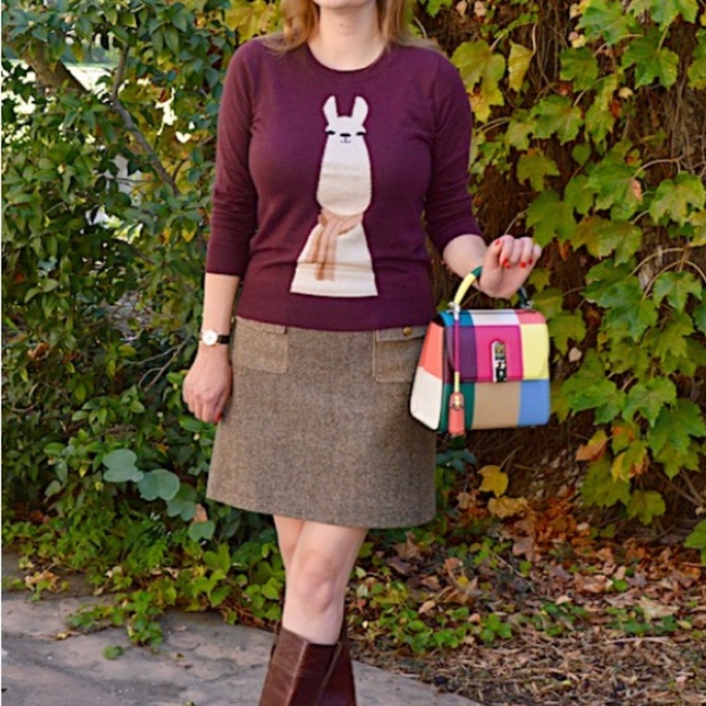 Banana Republic Maroon Knit Top llama Intarsia